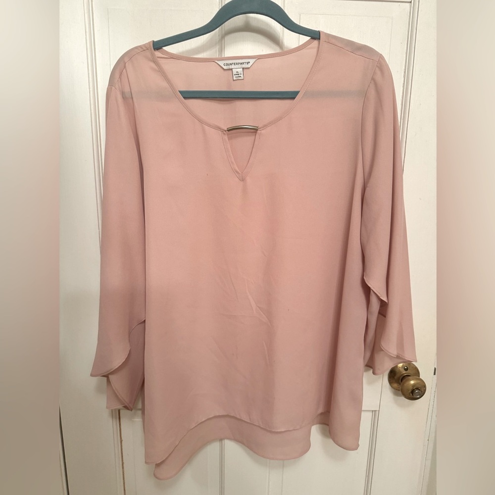 Counterparts peasant sleeved blouse tunic with silver metal embellishment neck